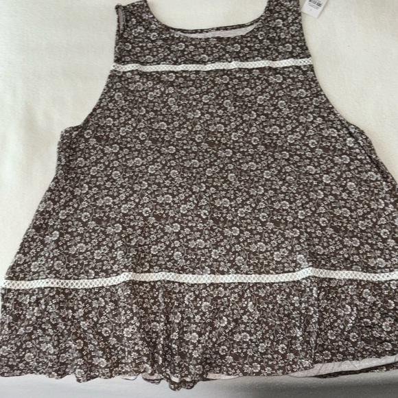LOFT OUTLET, sleeveless, BROWN/WHITE FLOWERED TANK  SIZE LARGE - Picture 2 of 10
